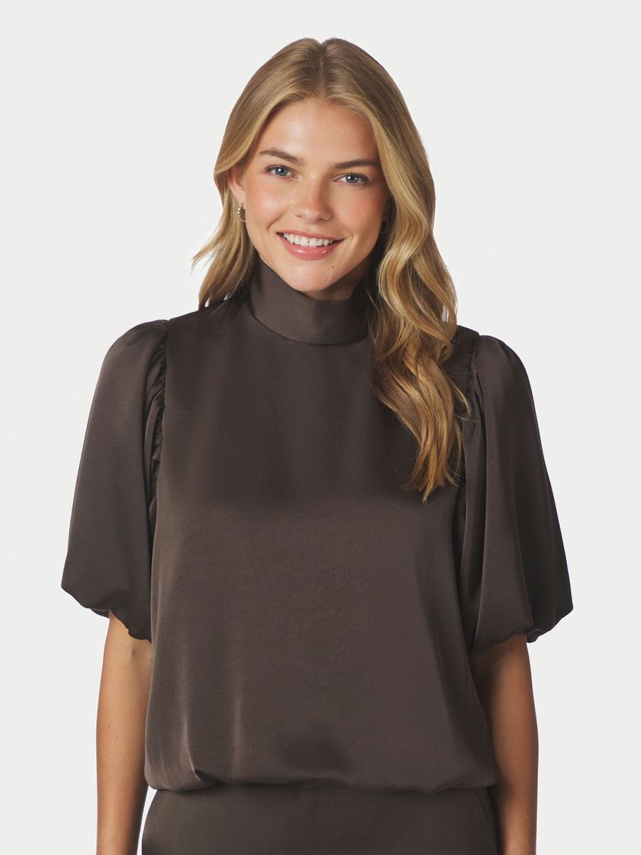 Parisa Heavy Sateen Blouse Dark Brown