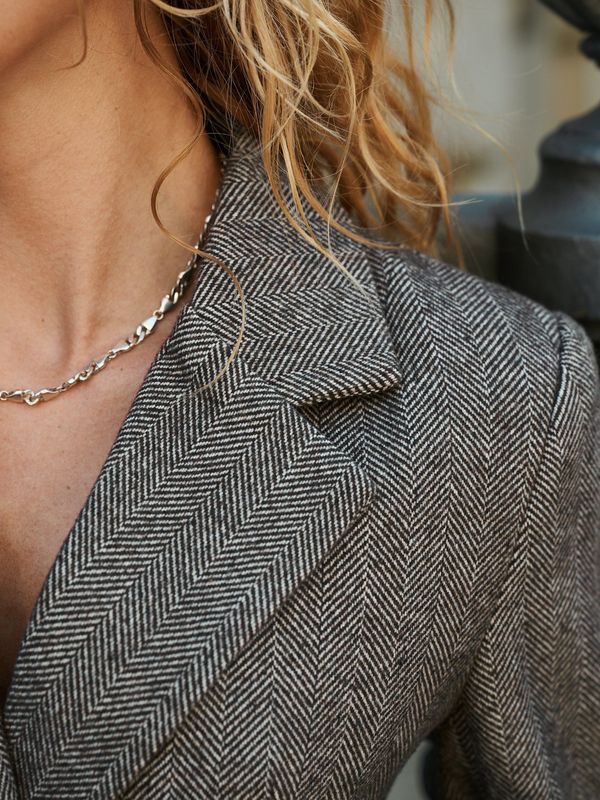 Valia Herringbone S Blazer Dark Brown