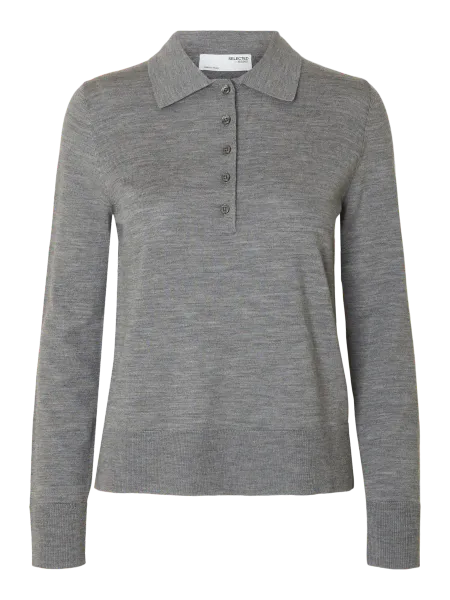 Hovedbilde SlfThea Ls Knit Merino Collar Neck Medium Grey ...