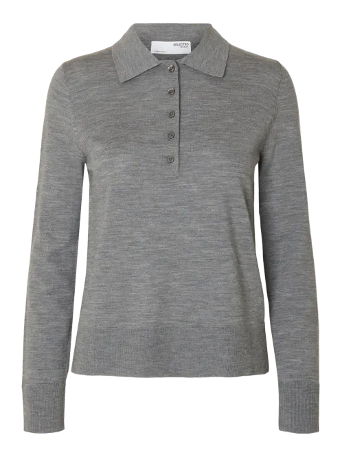Hovedbilde SlfThea Ls Knit Merino Collar Neck Medium Grey ...
