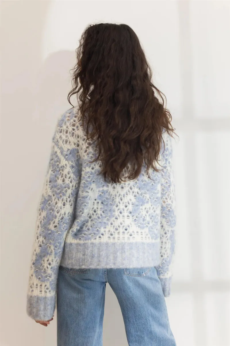Briana Zip Knit Cardigan Light Blue
