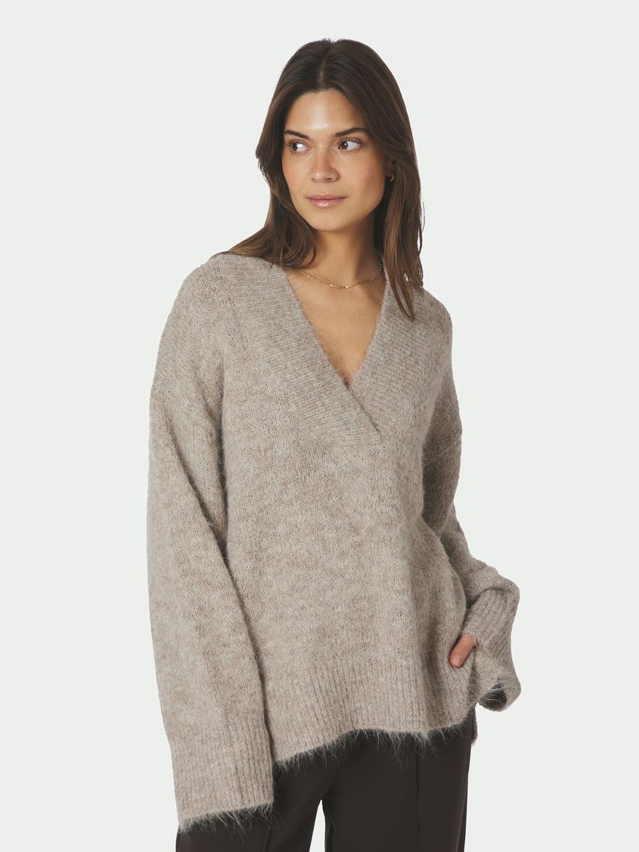 Melli Fluffy Knit Blouse Beige Melange