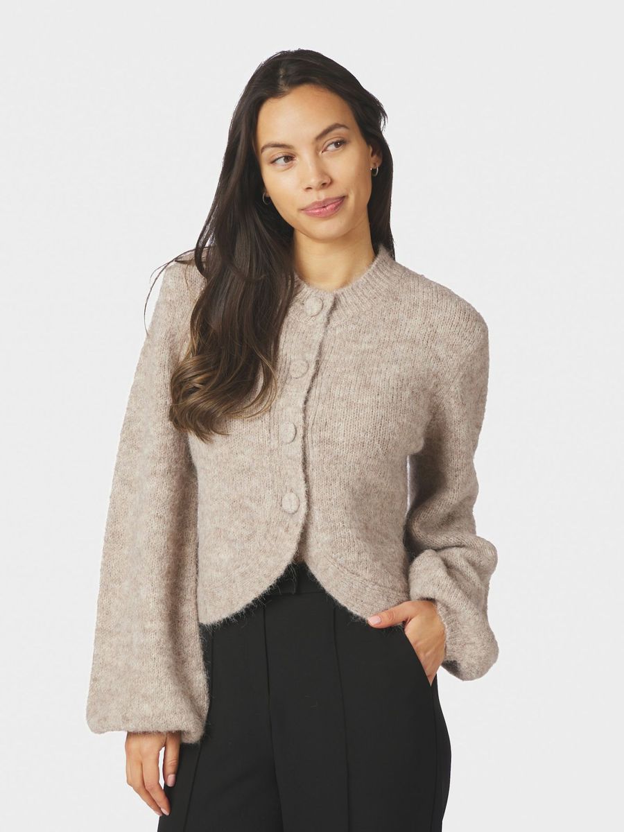 Gio Fluffy Knit Cardigan Beige Melange