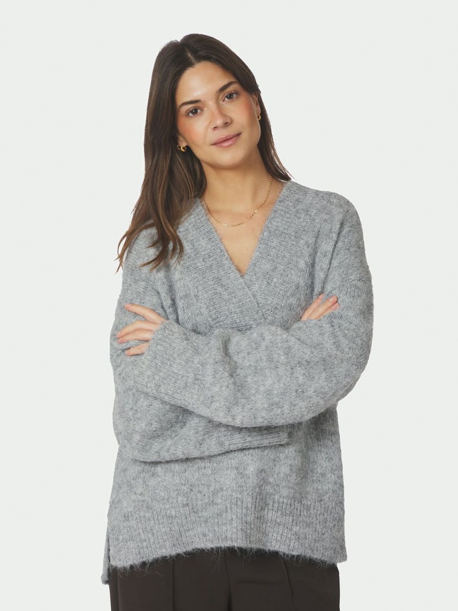 Melli Fluffy Knit Blouse Grey Melange