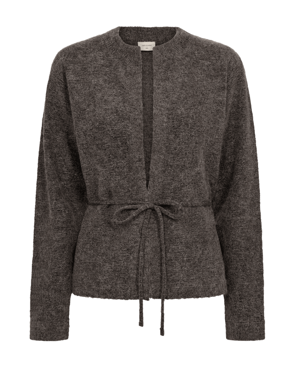 Moto Cardigan Plain Knit Belt Coffee Bean Melange