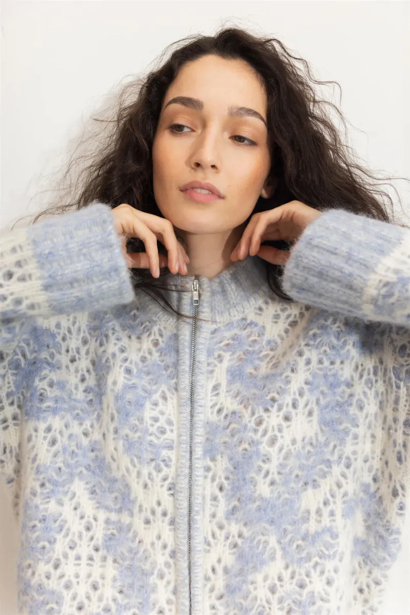 Briana Zip Knit Cardigan Light Blue