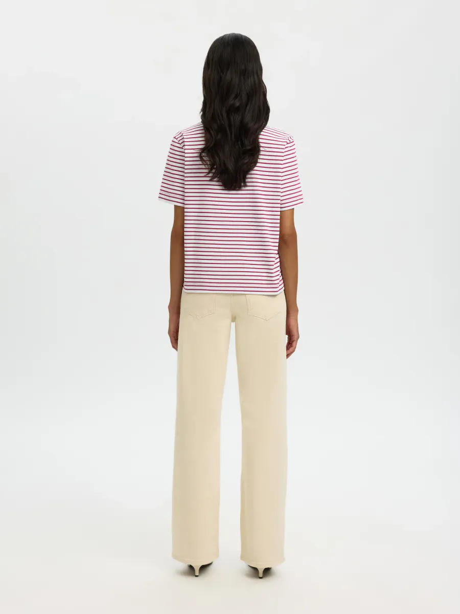Slfessential Striped Boxy Tee Anemone/ Bright White